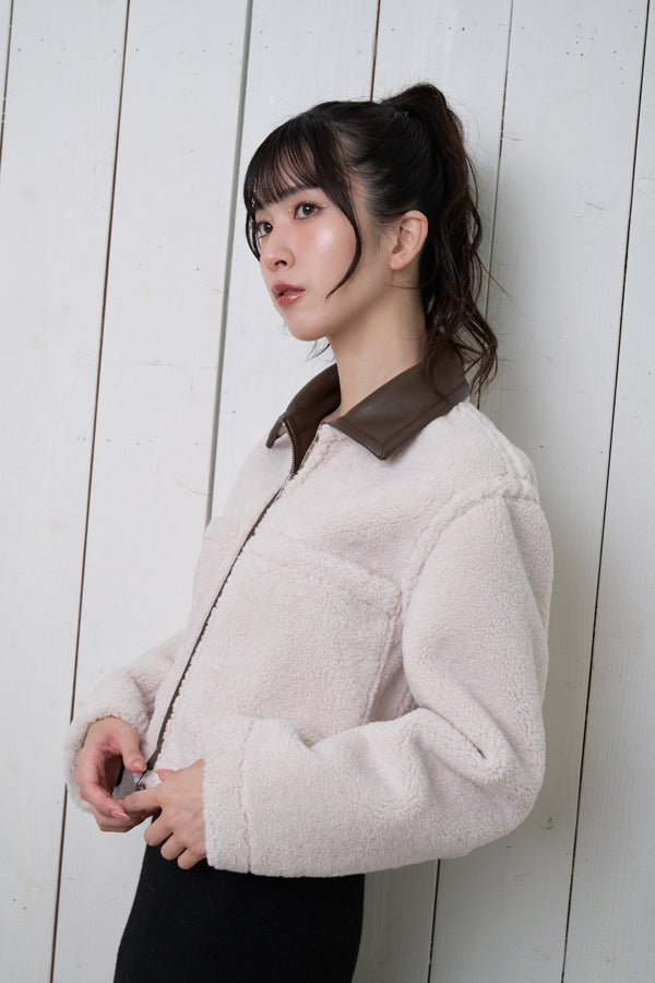 【Nora Lily】「elle」Boa Fake Leather Short Reversible Blouson-BROWN-224742086-42F