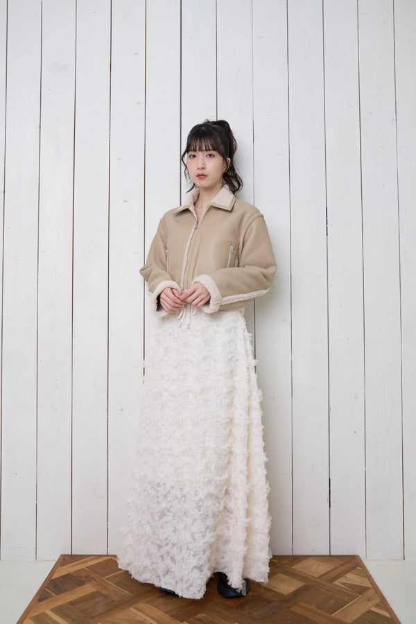 【Nora Lily】「elle」Boa Fake Leather Short Reversible Blouson-Light BEIGE-224742086-50F