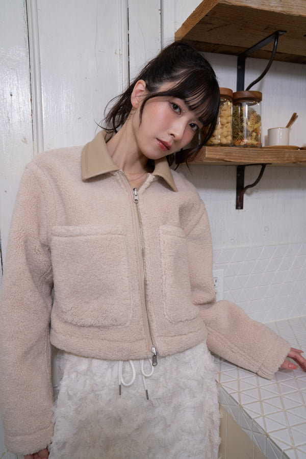 【Nora Lily】「elle」Boa Fake Leather Short Reversible Blouson-Light BEIGE-224742086-50F