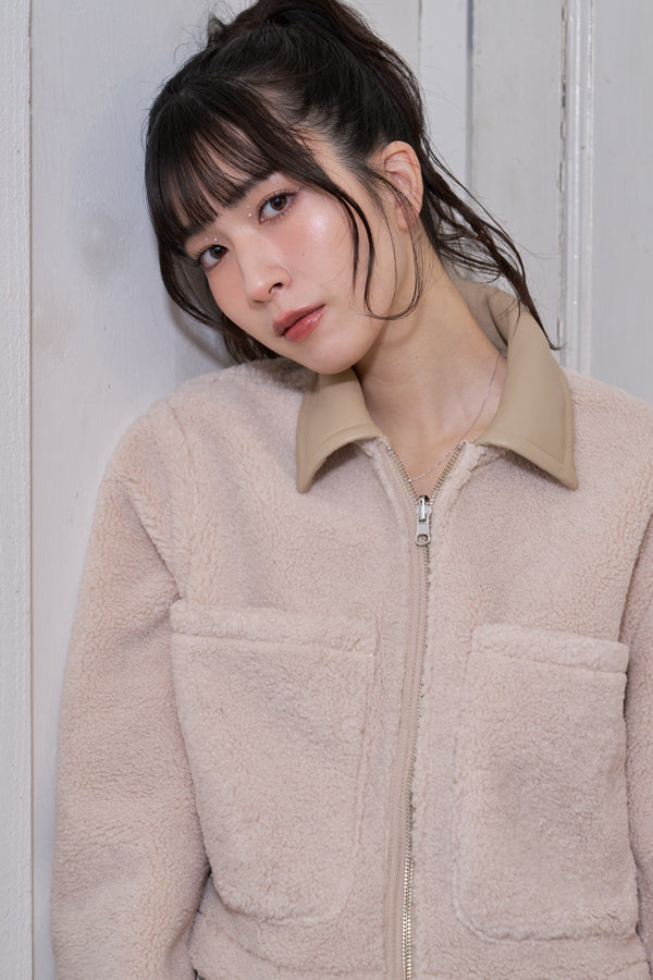 【Nora Lily】「elle」Boa Fake Leather Short Reversible Blouson-Light BEIGE-224742086-50F