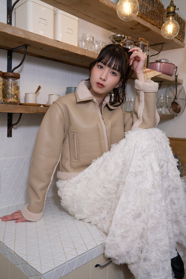 【Nora Lily】「elle」Boa Fake Leather Short Reversible Blouson-Light BEIGE-224742086-50F