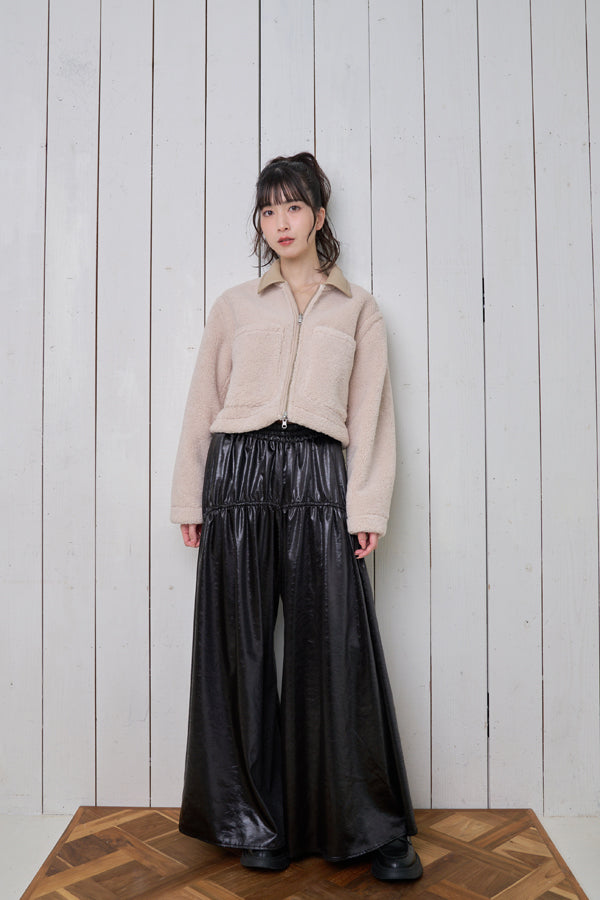 【Nora Lily】「elle」Boa Fake Leather Short Reversible Blouson-Light BEIGE-224742086-50F