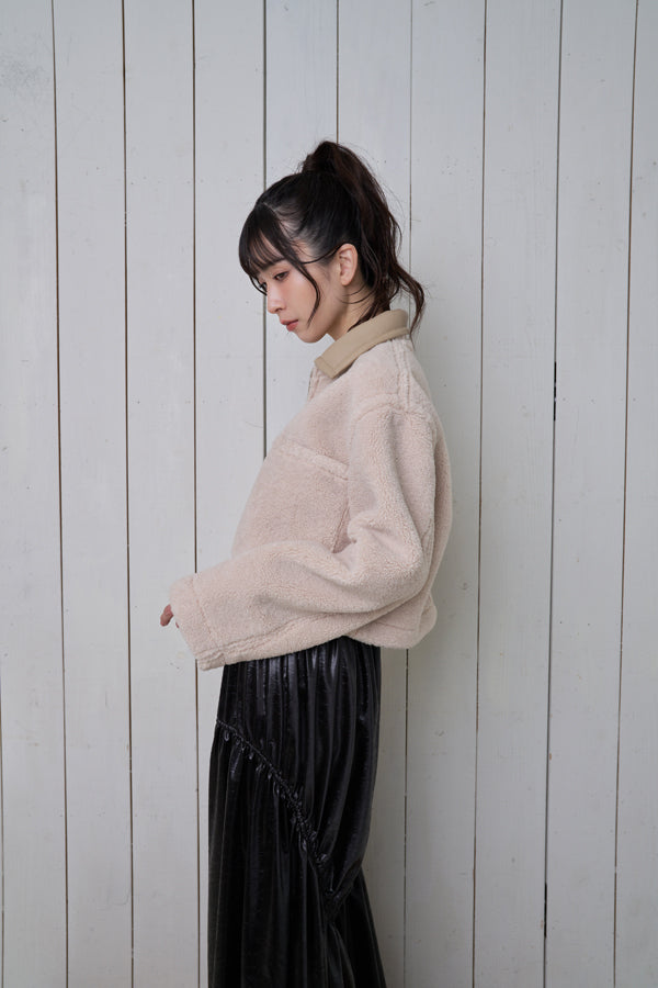 【Nora Lily】「elle」Boa Fake Leather Short Reversible Blouson-Light BEIGE-224742086-50F