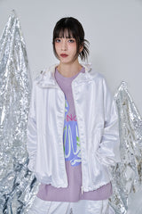 Nora Lily】Leathery Switching Hoodie Zip Blouson-WHITE-224742092