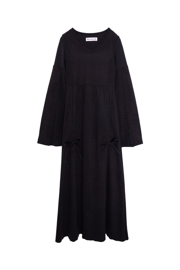 【Nora Lily】「elle」Effortlessly Knit Rib Dress-BLACK-224750028-19F