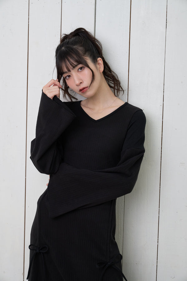 【Nora Lily】「elle」Effortlessly Knit Rib Dress-BLACK-224750028-19F