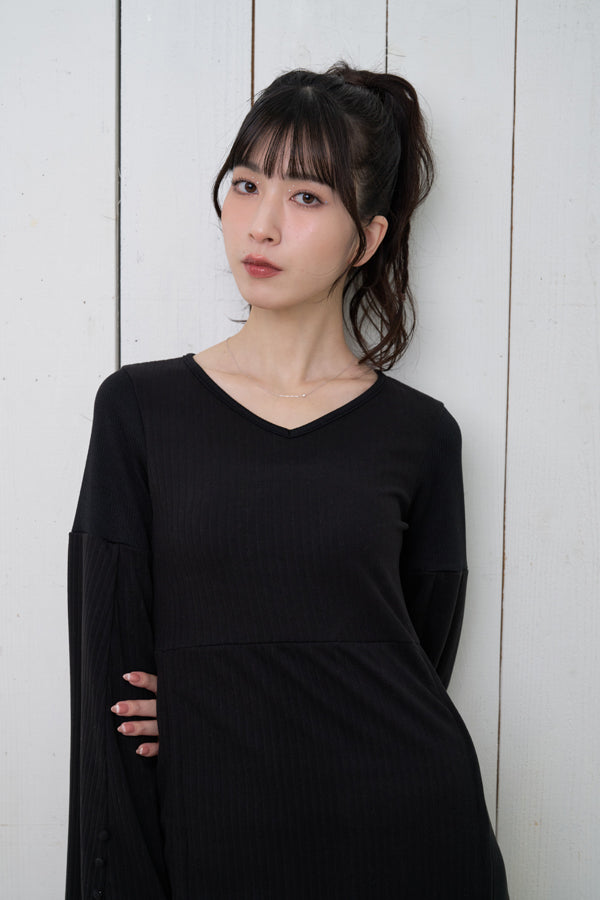 【Nora Lily】「elle」Effortlessly Knit Rib Dress-BLACK-224750028-19F