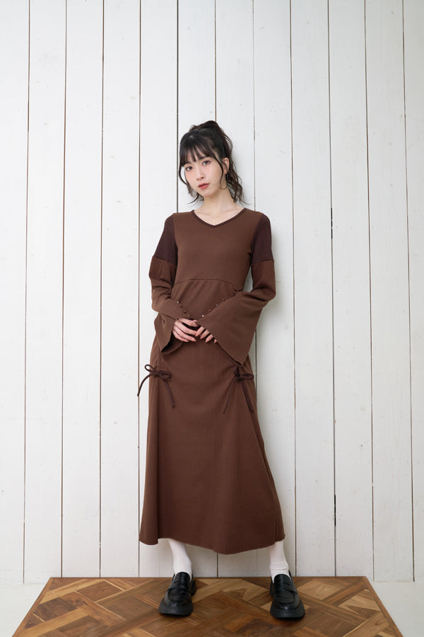 【Nora Lily】「elle」Effortlessly Knit Rib Dress-BROWN-224750028-42F