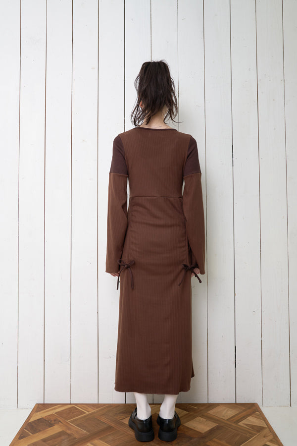 【Nora Lily】「elle」Effortlessly Knit Rib Dress-BROWN-224750028-42F