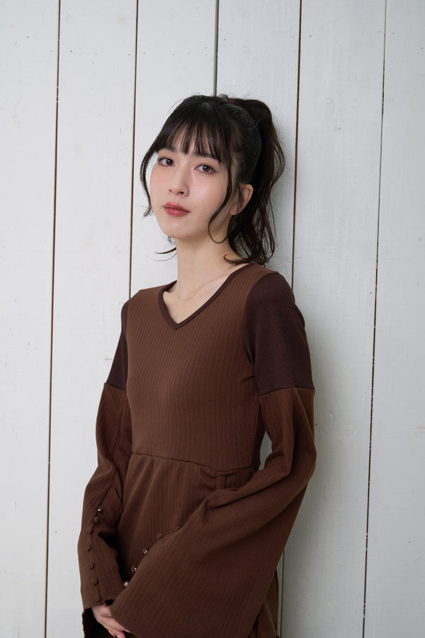 【Nora Lily】「elle」Effortlessly Knit Rib Dress-BROWN-224750028-42F