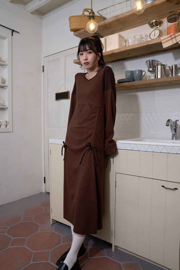 【Nora Lily】「elle」Effortlessly Knit Rib Dress-BROWN-224750028-42F