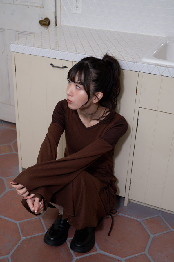 【Nora Lily】「elle」Effortlessly Knit Rib Dress-BROWN-224750028-42F