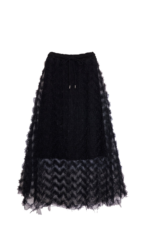 【Nora Lily】「elle」Knit Combi Random Tulle Skirt-BLACK-224760069-19F