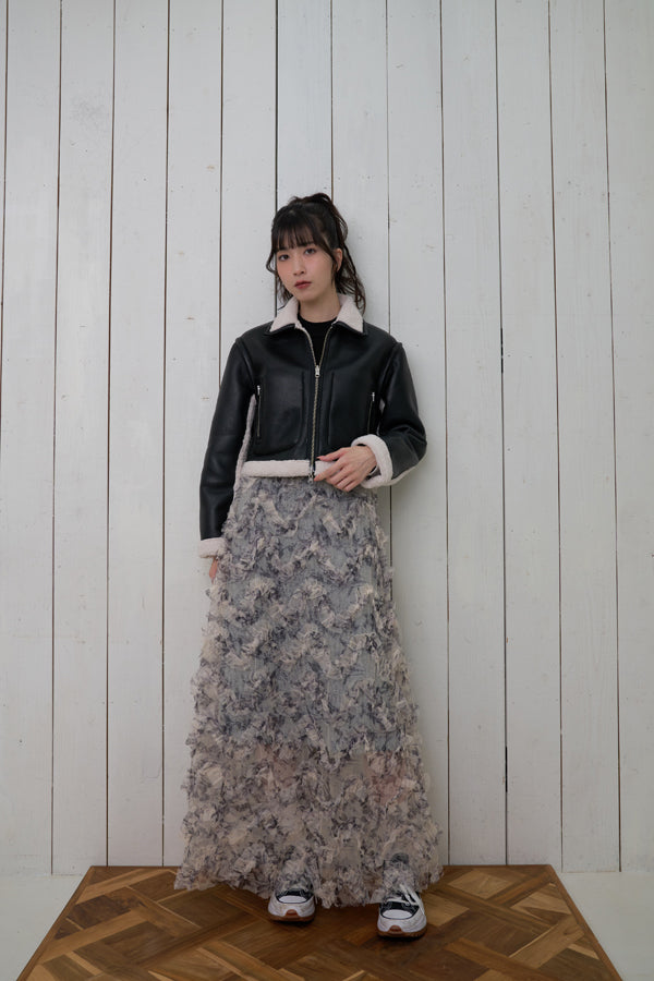 【Nora Lily】「elle」Knit Combi Random Tulle Skirt-GREY-224760069-12F