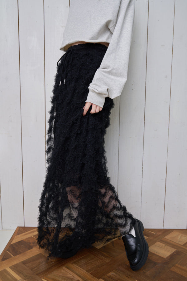 【Nora Lily】「elle」Knit Combi Random Tulle Skirt-BLACK-224760069-19F