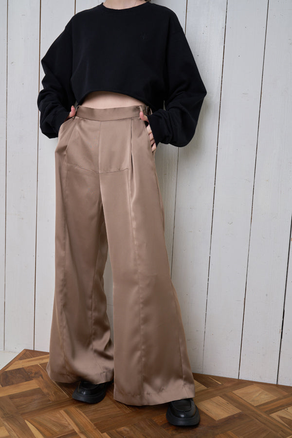 【Nora Lily】「elle」Slit Flare Pants-BROWN-224760075-43F