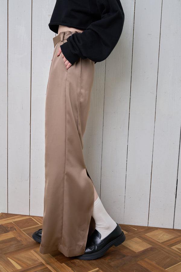 【Nora Lily】「elle」Slit Flare Pants-BROWN-224760075-43F