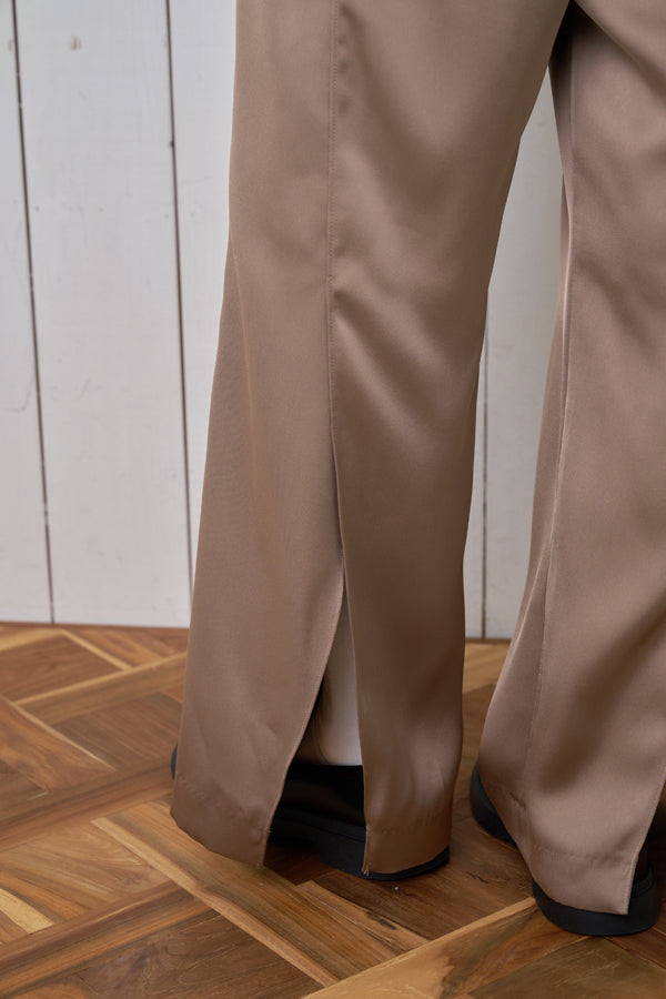 【Nora Lily】「elle」Slit Flare Pants-BROWN-224760075-43F