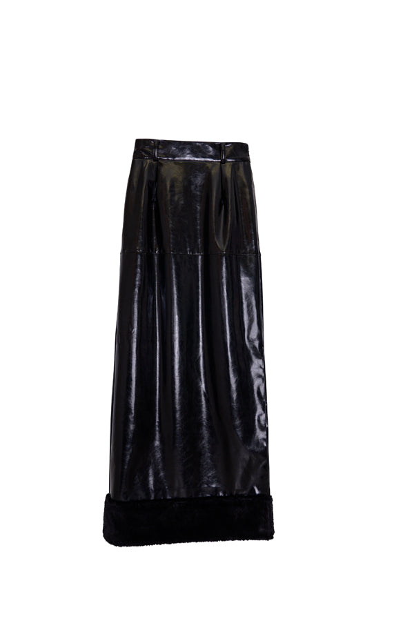 【Nora Lily】「elle」Shiny Fake Leather Long Skirt-BLACK-224760079-19F