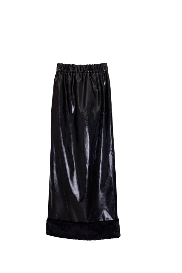 【Nora Lily】「elle」Shiny Fake Leather Long Skirt-BLACK-224760079-19F