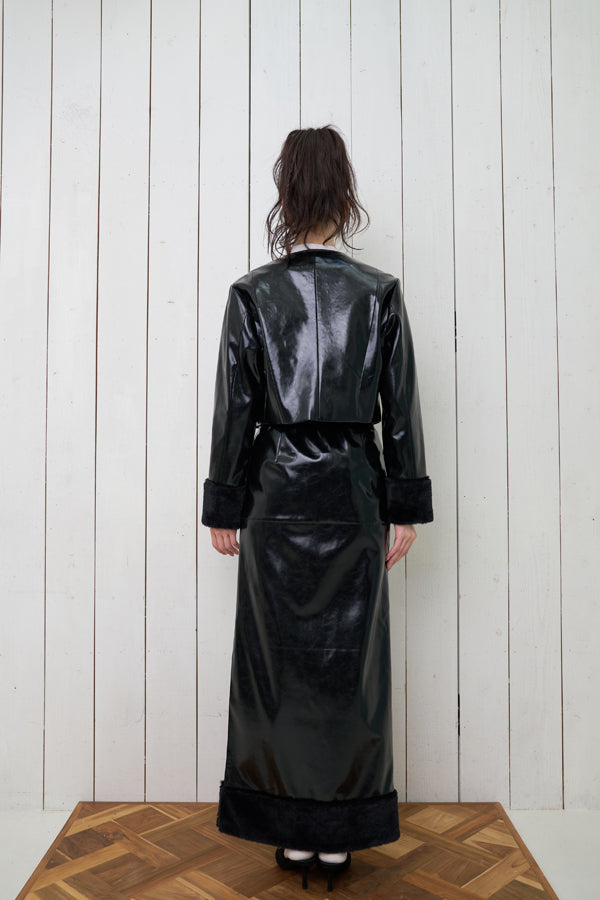 【Nora Lily】「elle」Shiny Fake Leather Long Skirt-BLACK-224760079-19F