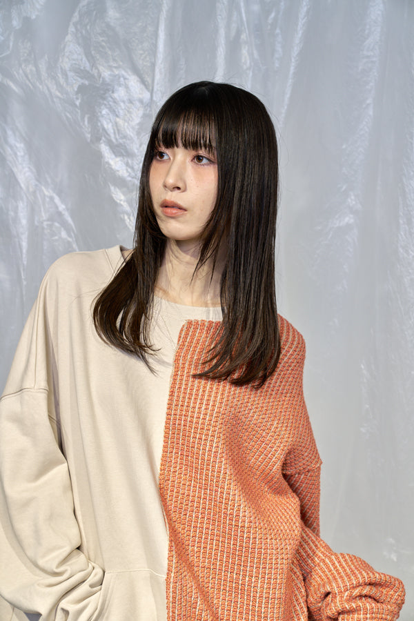 【Nora Lily】Tricky Switching Pullover-Light BEIGE x ORANGE-224780120-50F