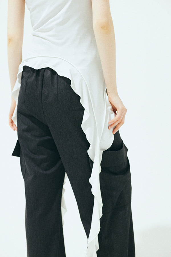 【Nora Lily】「elle」Ruffle Edge Swan Drape Top-White-225350031-01F