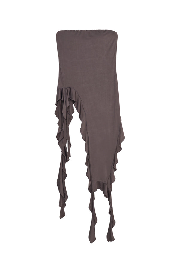 【Nora Lily】「elle」Ruffle Edge Swan Drape Top-Charcoal Grey-225350031-13F