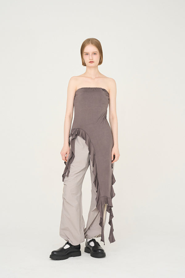 【Nora Lily】「elle」Ruffle Edge Swan Drape Top-Charcoal Grey-225350031-13F