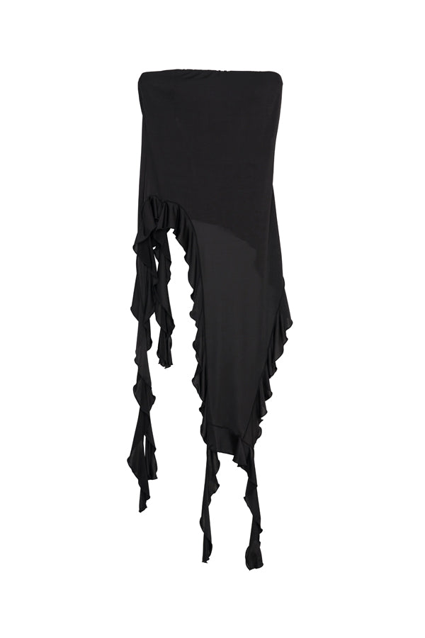 【Nora Lily】「elle」Ruffle Edge Swan Drape Top-Black-225350031-19F