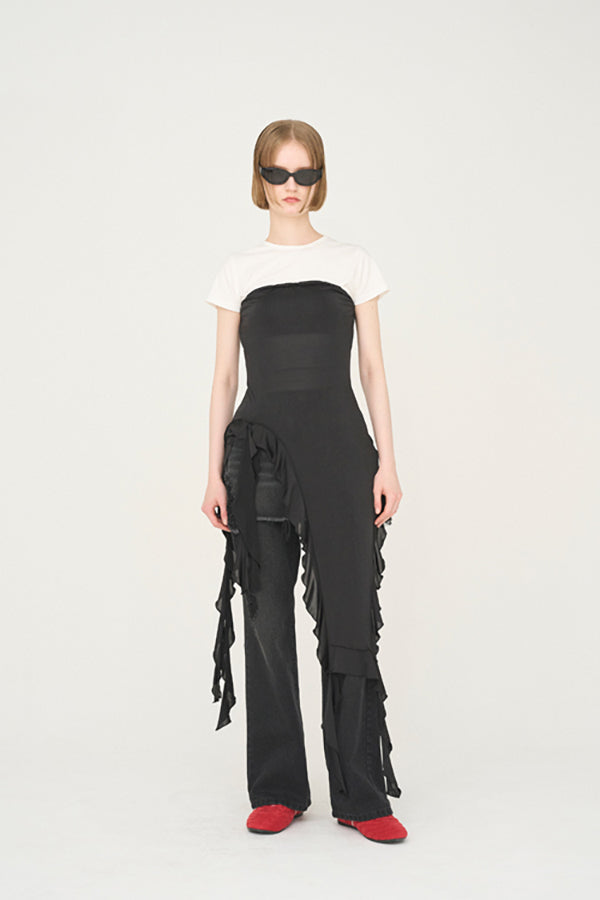 【Nora Lily】「elle」Ruffle Edge Swan Drape Top-Black-225350031-19F