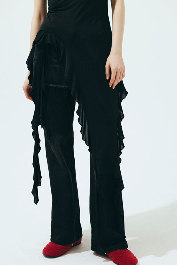 【Nora Lily】「elle」Ruffle Edge Swan Drape Top-Black-225350031-19F