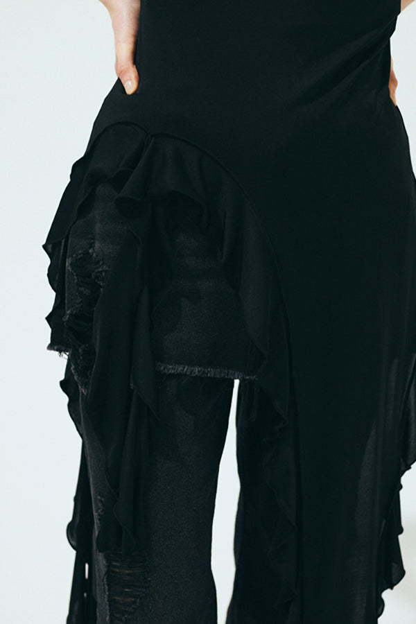 【Nora Lily】「elle」Ruffle Edge Swan Drape Top-Black-225350031-19F