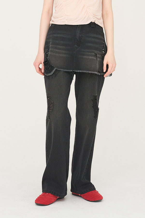 【Nora Lily】「elle」Skirted Wide Jean-Black-225360092-19F