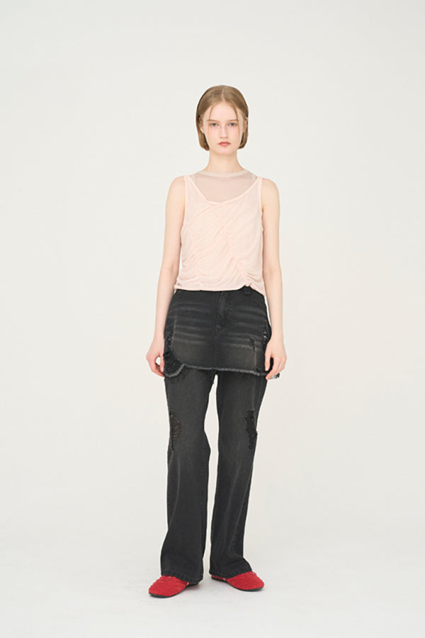 【Nora Lily】「elle」Skirted Wide Jean-Black-225360092-19F