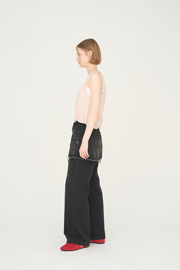 【Nora Lily】「elle」Skirted Wide Jean-Black-225360092-19F
