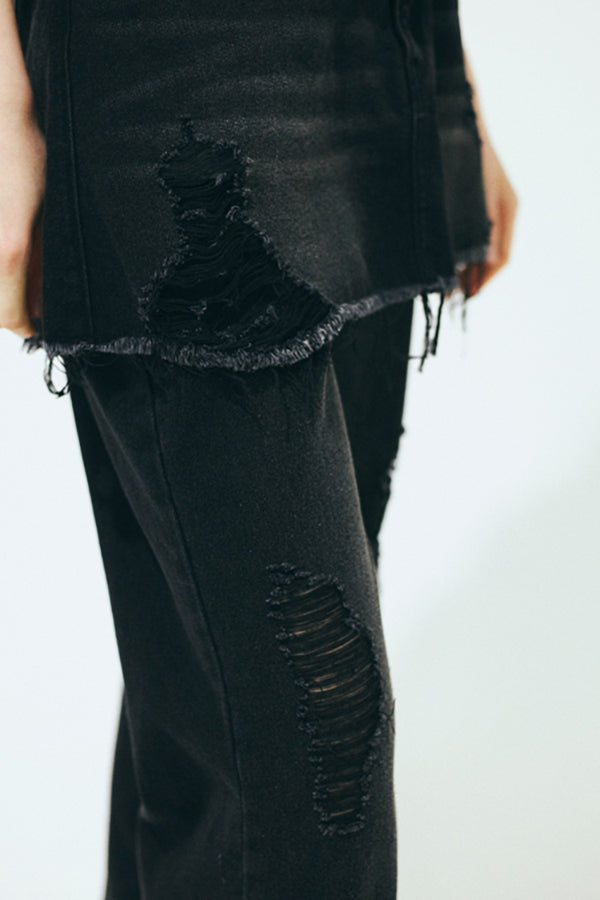 【Nora Lily】「elle」Skirted Wide Jean-Black-225360092-19F