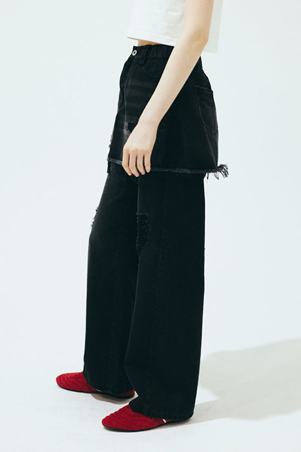 【Nora Lily】「elle」Skirted Wide Jean-Black-225360092-19F