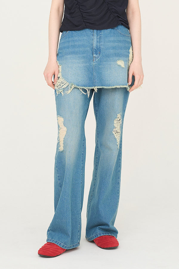 【Nora Lily】「elle」Skirted Wide Jean-Sky Blue-225360092-90F