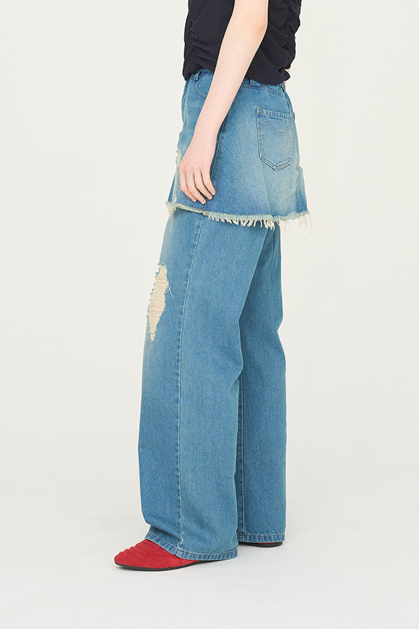 【Nora Lily】「elle」Skirted Wide Jean-Sky Blue-225360092-90F