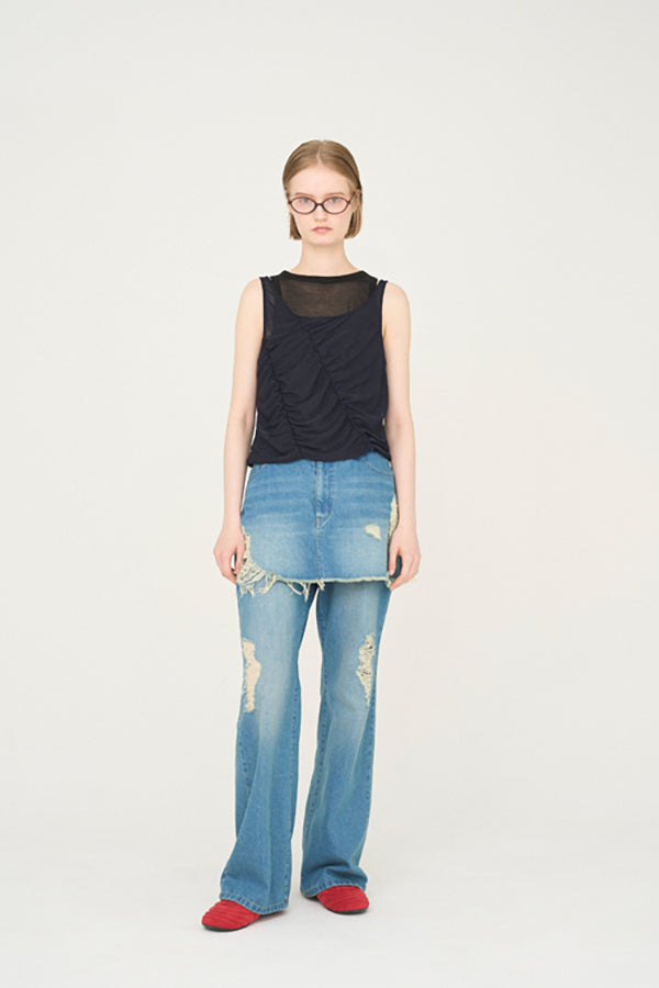 【Nora Lily】「elle」Skirted Wide Jean-Sky Blue-225360092-90F