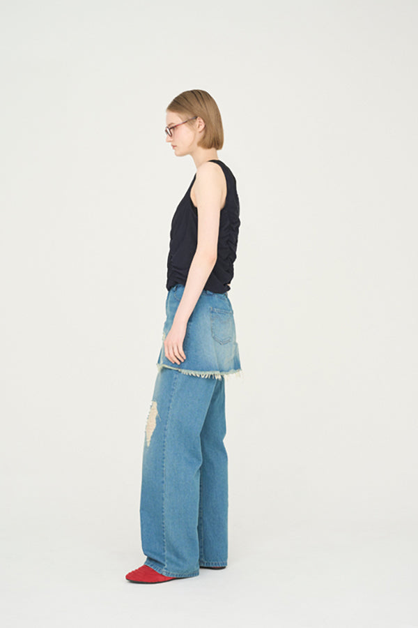 【Nora Lily】「elle」Skirted Wide Jean-Sky Blue-225360092-90F