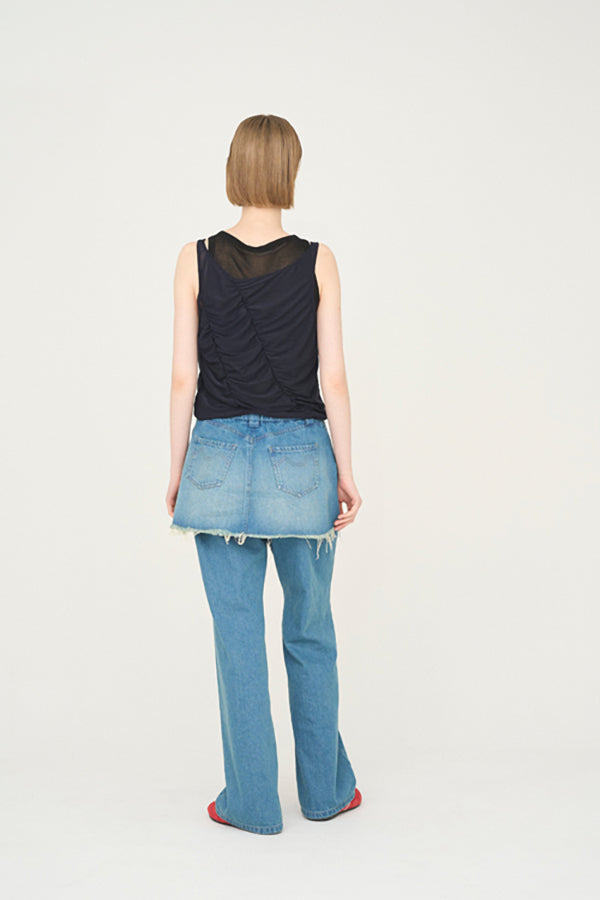 【Nora Lily】「elle」Skirted Wide Jean-Sky Blue-225360092-90F