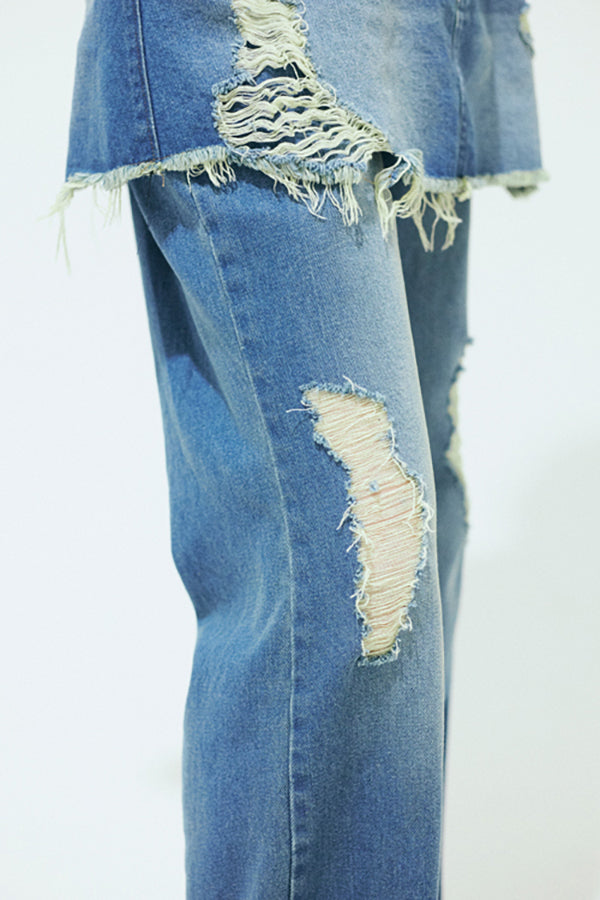 【Nora Lily】「elle」Skirted Wide Jean-Sky Blue-225360092-90F