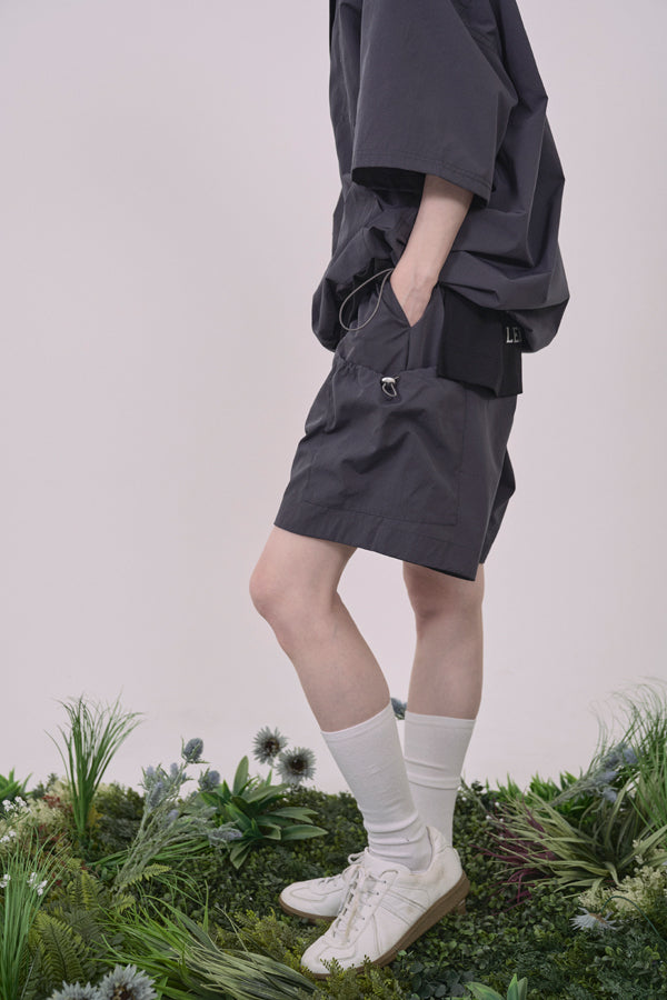【Nora Lily】Drawcord Cubist  Cargo Shorts-Dark Grey-225360098-13F