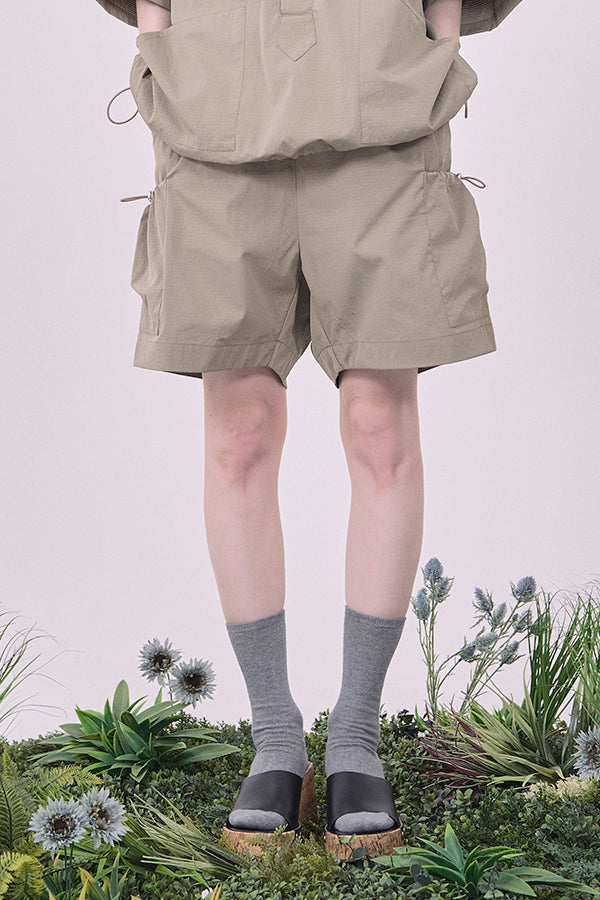 【Nora Lily】Drawcord Cubist  Cargo Shorts-Khaki-225360098-27F