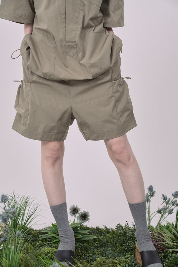 【Nora Lily】Drawcord Cubist  Cargo Shorts-Khaki-225360098-27F