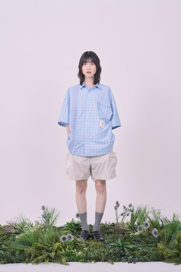 【Nora Lily】Echo Grid S/S Overshirt-Sky Blue Check-225380123-90F