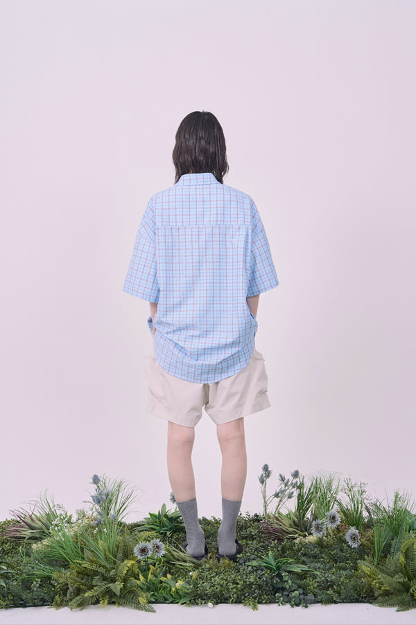 【Nora Lily】Echo Grid S/S Overshirt-Sky Blue Check-225380123-90F