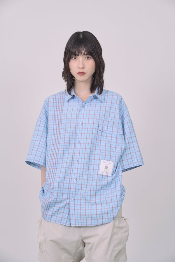 【Nora Lily】Echo Grid S/S Overshirt-Sky Blue Check-225380123-90F